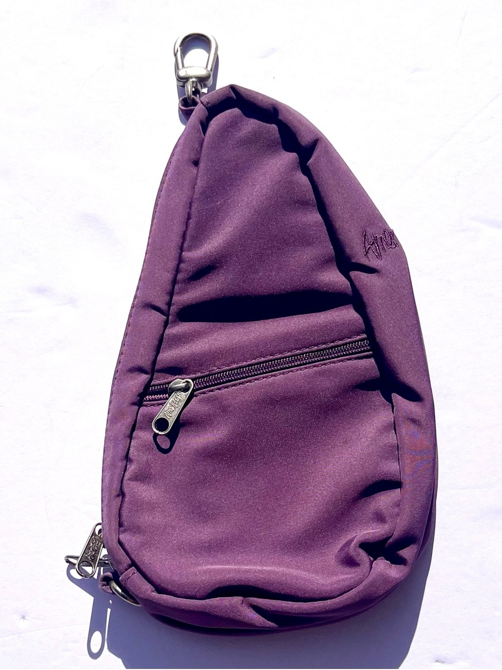 AmeriBag Healthy Back Mini Bag Purple Nylon Sling Plum Purse 8” Baglett Backpack